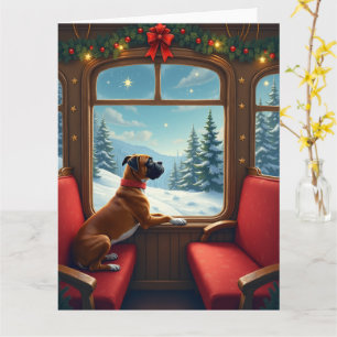 Boxer Christmas Eve Train Ride Painting Card