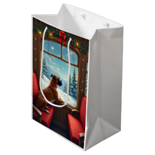Boxer Christmas Eve Train Ride Painting Medium Gift Bag
