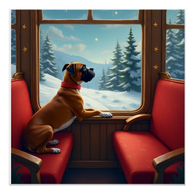Boxer Christmas Eve Train Ride Painting Poster (Front)