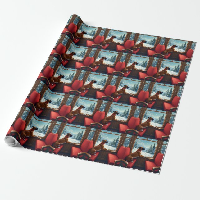 Boxer Christmas Eve Train Ride Painting Wrapping Paper (Unrolled)