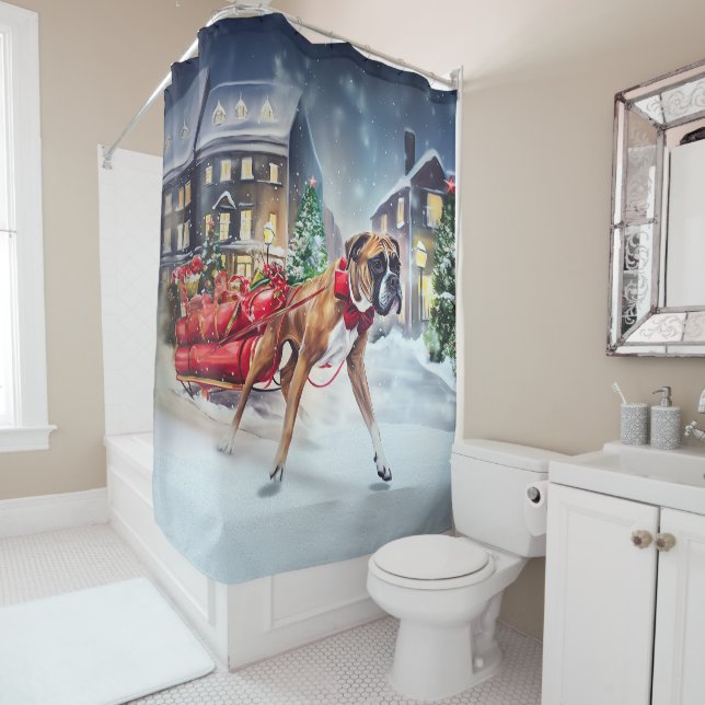 Boxer Christmas Festive Season Shower Curtain (In Situ)