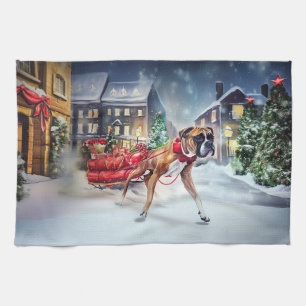 Boxer Christmas Festive Season Tea Towel