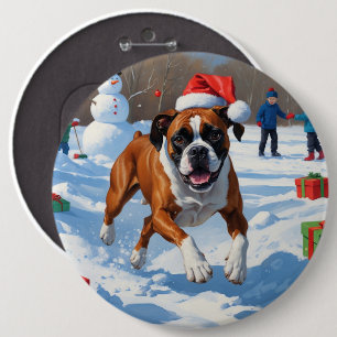 Boxer Christmas Festive Snow Scene 6 Cm Round Badge