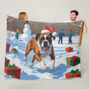 Boxer Christmas Festive Snow Scene Fleece Blanket