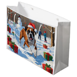 Boxer Christmas Festive Snow Scene Large Gift Bag
