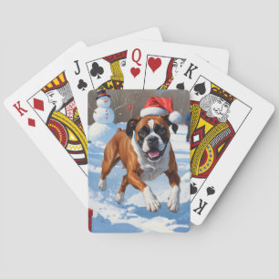 Boxer Christmas Festive Snow Scene Playing Cards