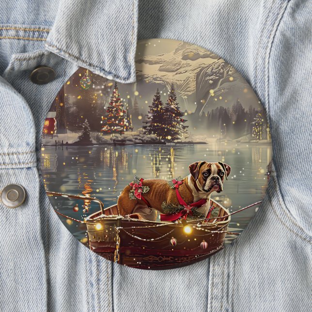 Boxer Christmas Festive Voyage 6 Cm Round Badge (In Situ)