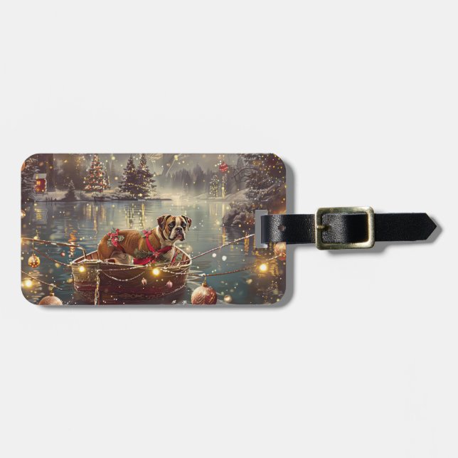 Boxer Christmas Festive Voyage Luggage Tag (Front Horizontal)