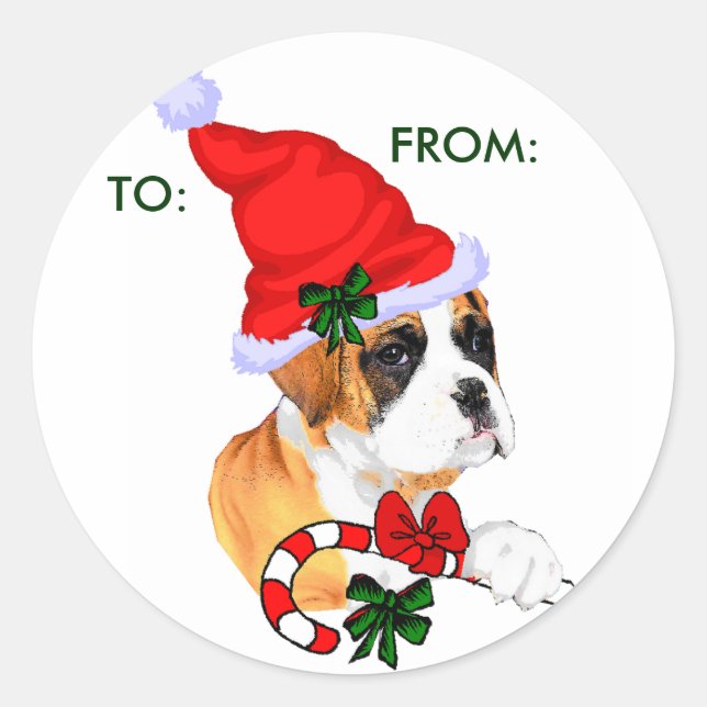 Boxer Christmas Gifts, TO:, FROM: Classic Round Sticker (Front)