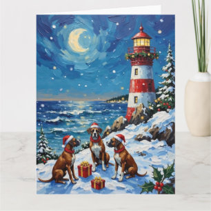 Boxer Christmas Lighthouse Holiday Card
