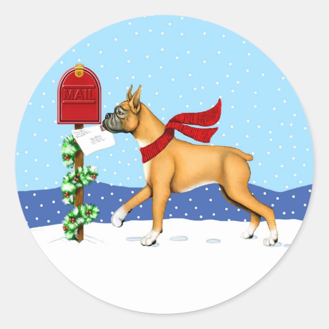 Boxer Christmas Mail Classic Round Sticker (Front)
