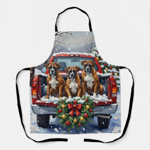 Boxer Christmas Red Truck Holiday Apron