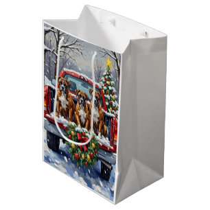 Boxer Christmas Red Truck Holiday Medium Gift Bag