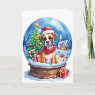 Boxer Christmas Snow Globe Holiday Winter Dog Card