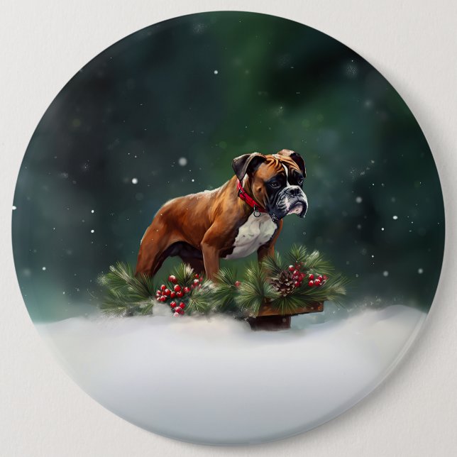 Boxer Christmas snow winter 6 Cm Round Badge (Front)