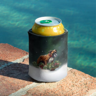 Boxer Christmas snow winter Can Cooler