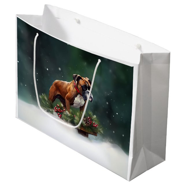 Boxer Christmas snow winter Large Gift Bag (Front Angled)