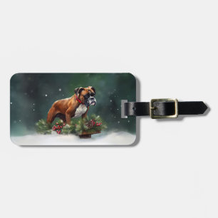 Boxer Christmas snow winter Luggage Tag