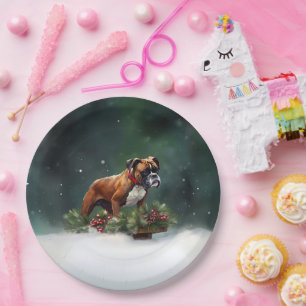 Boxer Christmas snow winter Paper Plate