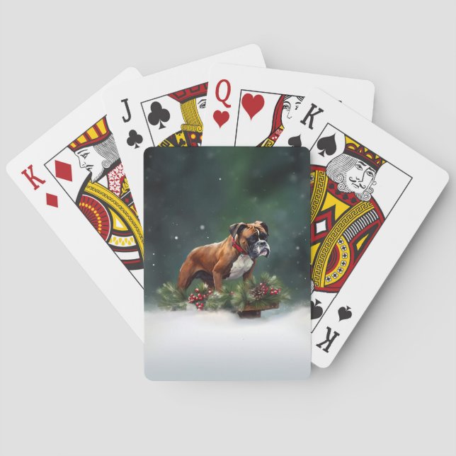 Boxer Christmas snow winter Playing Cards (Back)