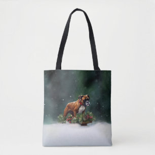 Boxer Christmas snow winter Tote Bag