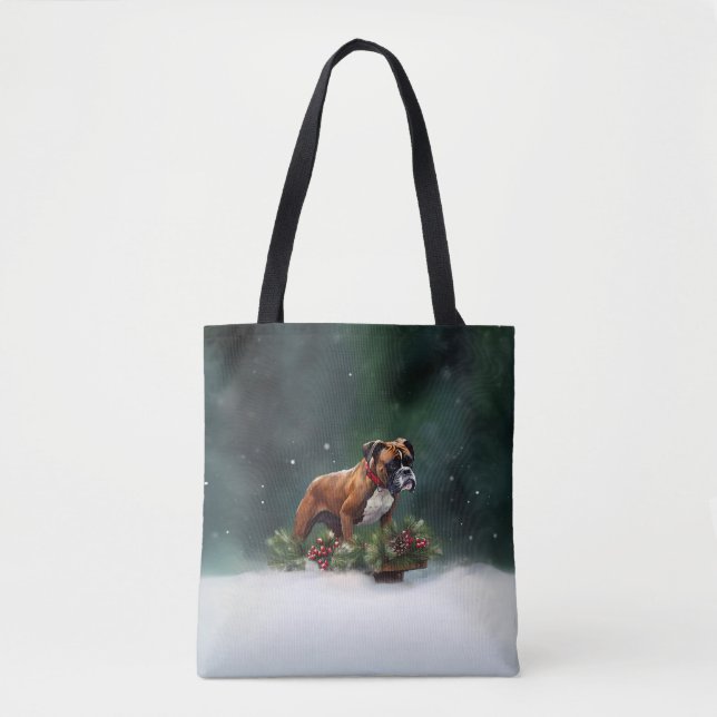 Boxer Christmas snow winter Tote Bag (Front)