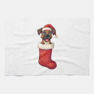 Boxer Christmas Stocking Tea Towel