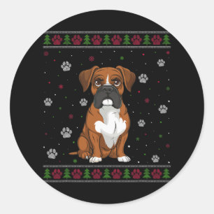 Boxer Christmas Sweater Xmas Pet Animal Dog Lover Classic Round Sticker