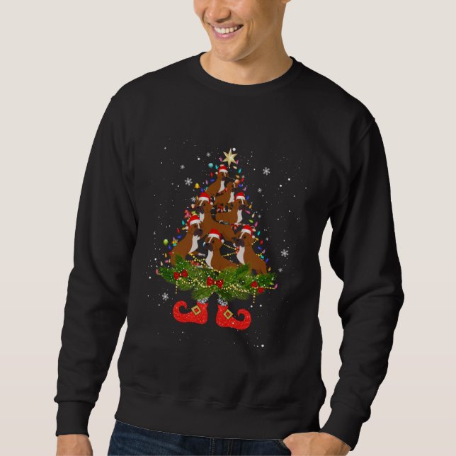 Boxer Christmas Tree Lights Santa Hat Dog Sweatshirt (Front)