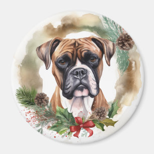 Boxer Christmas Wreath Festive Pup Magnet