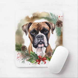 Boxer Christmas Wreath Festive Pup Mouse Pad