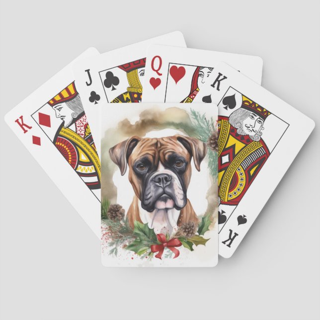 Boxer Christmas Wreath Festive Pup Playing Cards (Back)