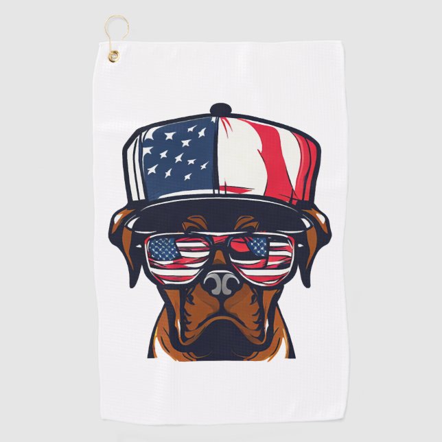 Boxer Dog 4th of July Golf Towel (Front)