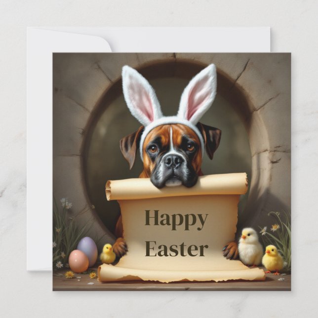 Boxer dog and the message holiday card (Front)