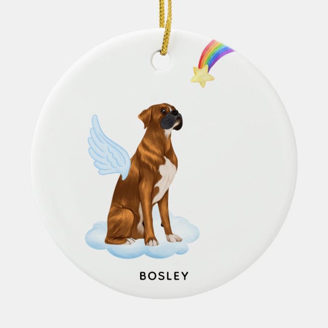Boxer Dog Angel Personalised Pet Dog Memorial Ceramic Tree Decoration (Front)