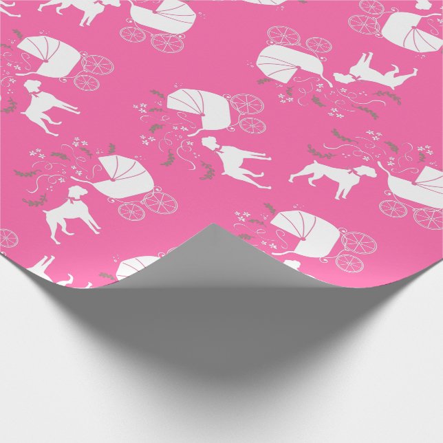Boxer Dog Baby Shower Pink Girl Wrapping Paper (Corner)