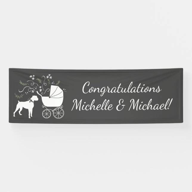 Boxer Dog Baby Shower Puppy Grey Banner (Horizontal)