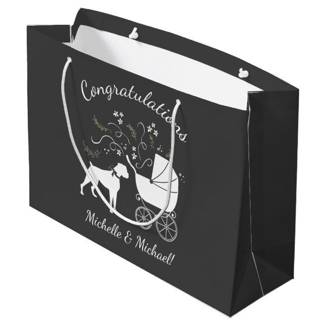 Boxer Dog Baby Shower Puppy Grey Large Gift Bag (Back Angled)