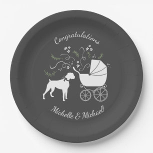 Boxer Dog Baby Shower Puppy Paper Plate