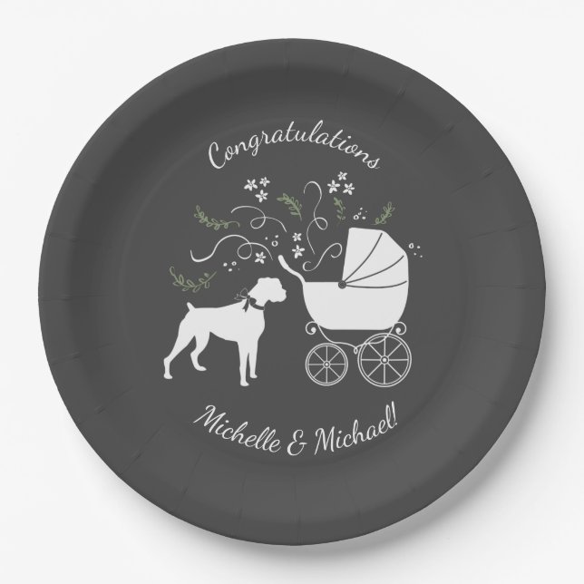 Boxer Dog Baby Shower Puppy Paper Plate (Front)