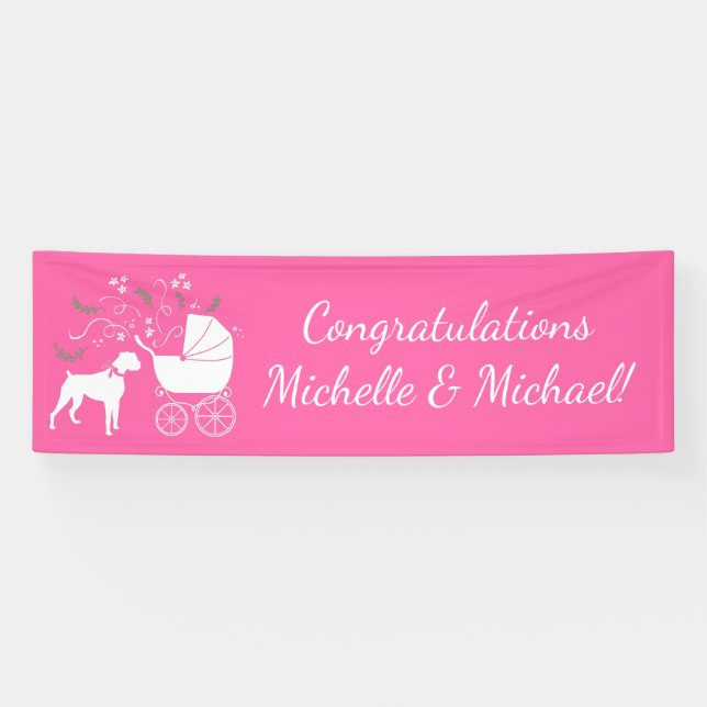 Boxer Dog Baby Shower Puppy Pink Girl Banner (Horizontal)
