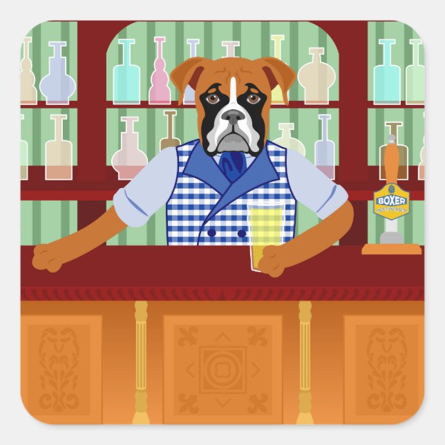 Boxer Dog Beer Pub Square Sticker (Front)