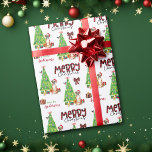 Boxer Dog, Bird and Christmas Tree Wrapping Paper<br><div class="desc">The repeated pattern on this cute Christmas wrapping paper is an image of an adorable Boxer Dog wearing a red and white Santa hat. The dog sits among brightly wrapped gift packages beside a decorated Christmas tree. A bullfinch bird is landing on the tree behind it. Stylised red and black...</div>