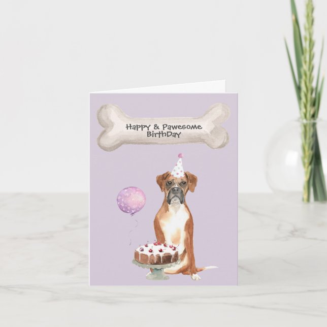 Boxer dog Birthday Holiday Card (Front)