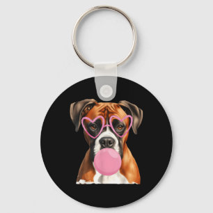 Boxer Dog Blowing Bubble Gum Valentine’s Day Key Ring
