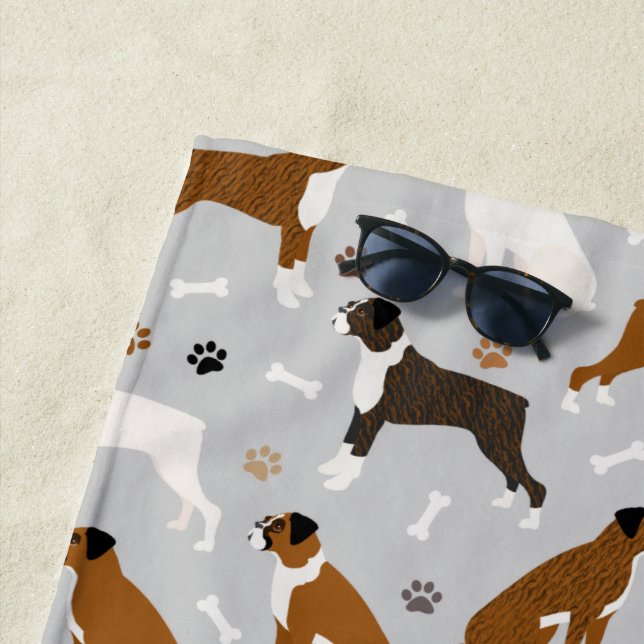 Boxer Dog Bones and Paws Beach Towel (In Situ)