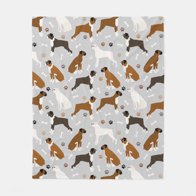 Boxer Dog Bones and Paws Fleece Blanket (Front)