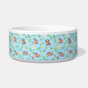 Boxer Dog Bowl Spring Floral Pet Feeding Design
