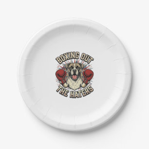 Boxer Dog Boxing Out The Haters Funny T-Shirt Desi Paper Plate
