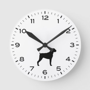 Boxer Dog Breed Silhouette Round Clock